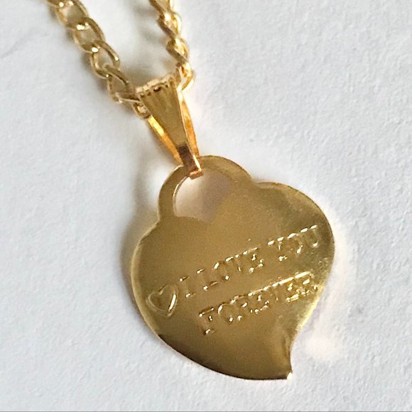 Vintage Gold Heart Necklace I LOVE YOU FOREVER Dainty Small Charm 16" Plated - Picture 3 of 11